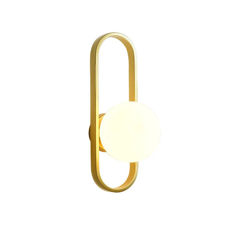 Modern minimalist wall lamp with glass shade and iron mount in black or gold finish