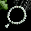Jade stone bracelet with 8mm flower carving in unisex design for men and women