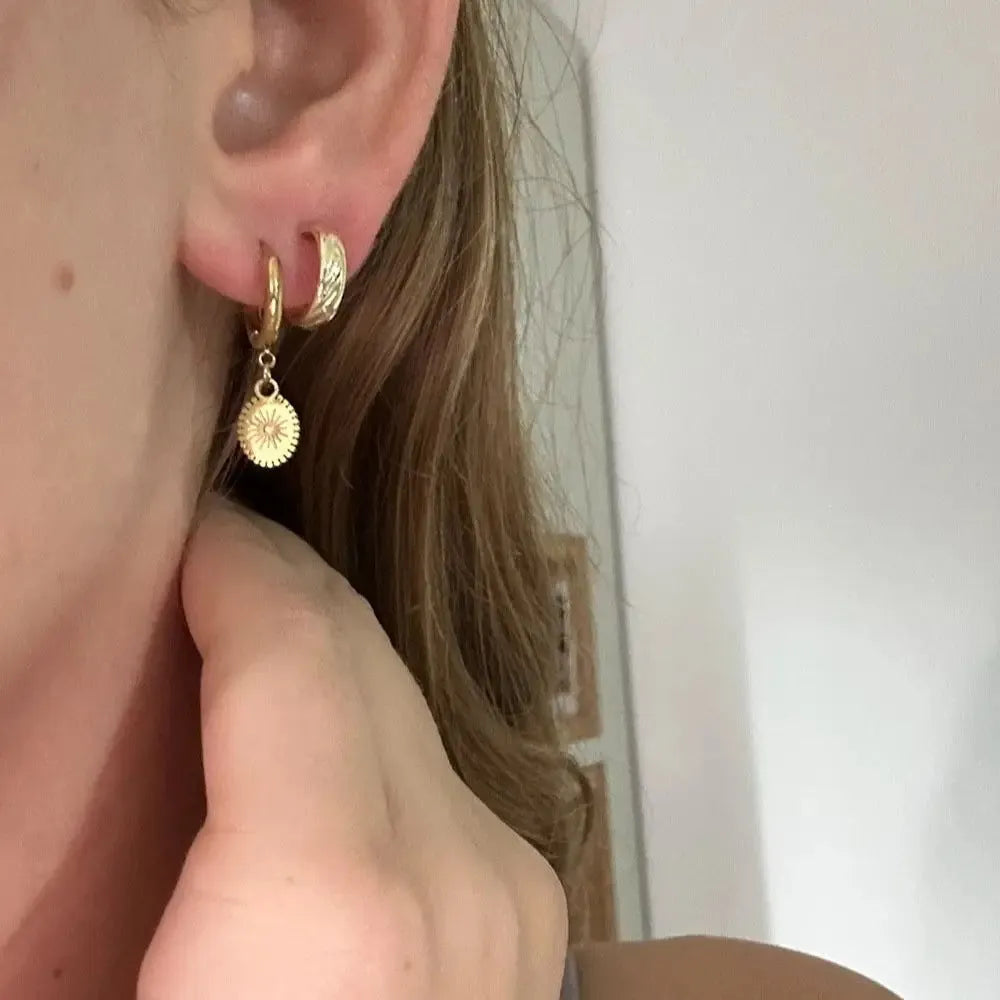 A pair of stainless steel geometric ellipse earrings with an ear button fastening, colour XY-EH005.