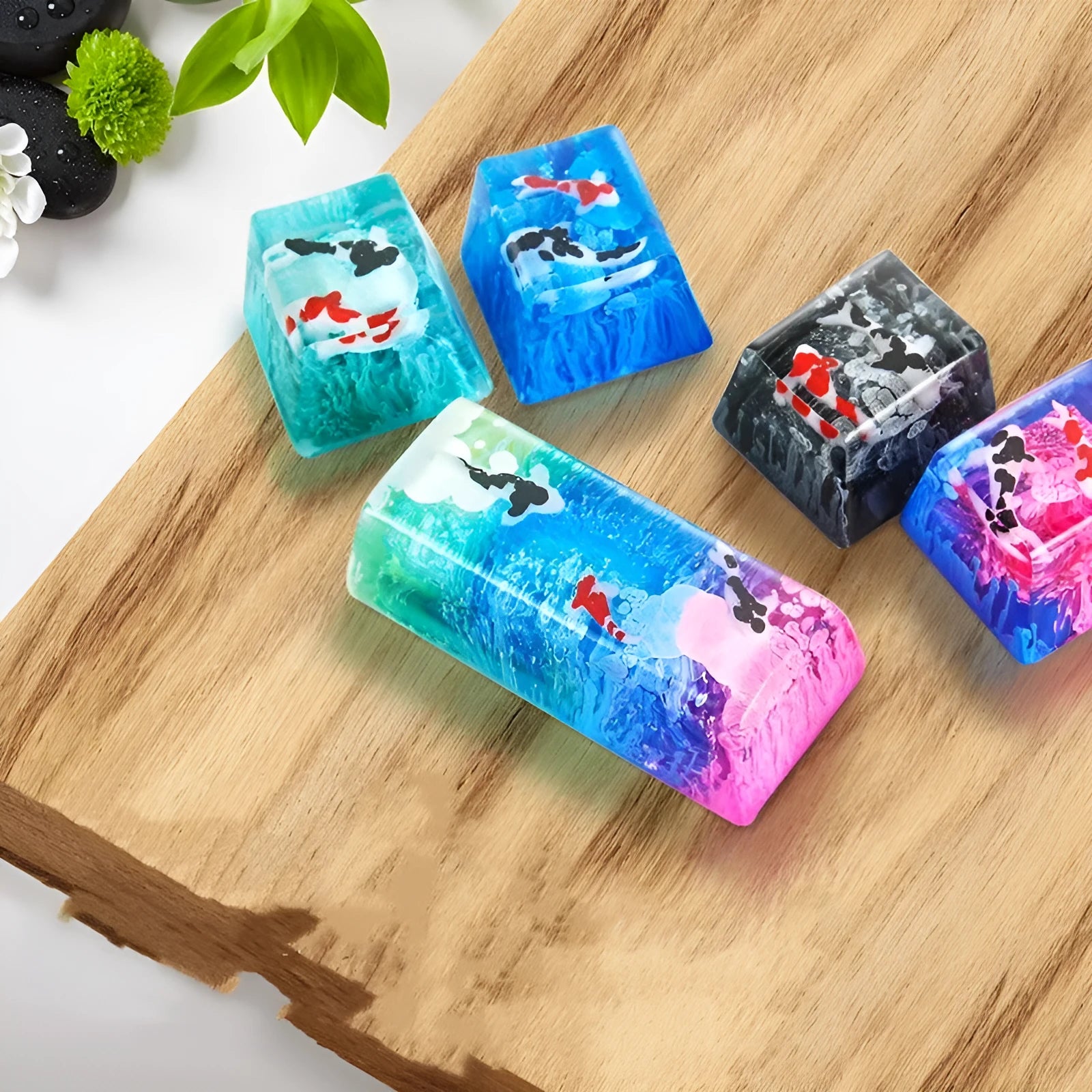 Scenery koi fish design resin keycap for Cherry MX mechanical keyboard switches