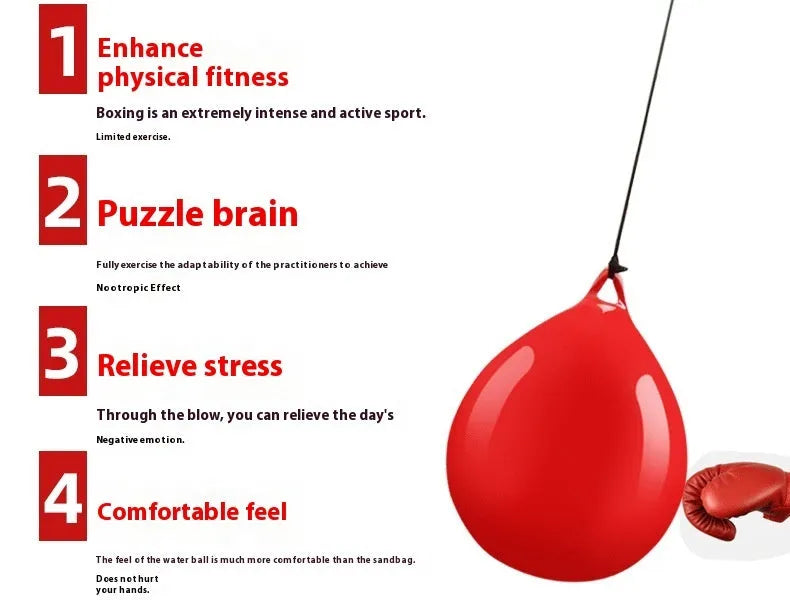 Red water filled PVC boxing reaction ball with hook rope for speed training