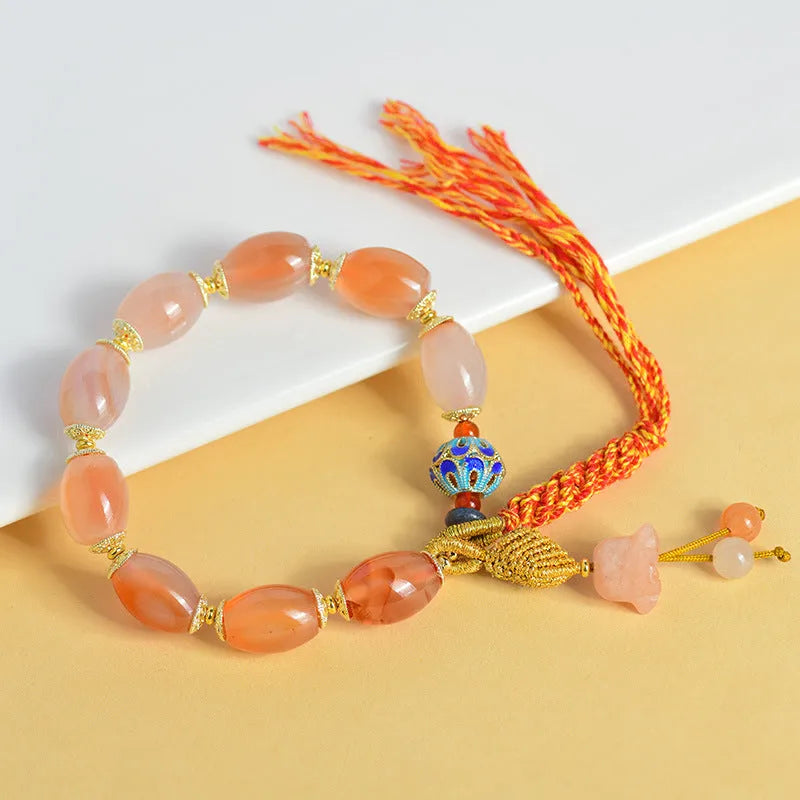 Jinsi jade agate Tibetan bracelet with lily flower and geometric bead designs