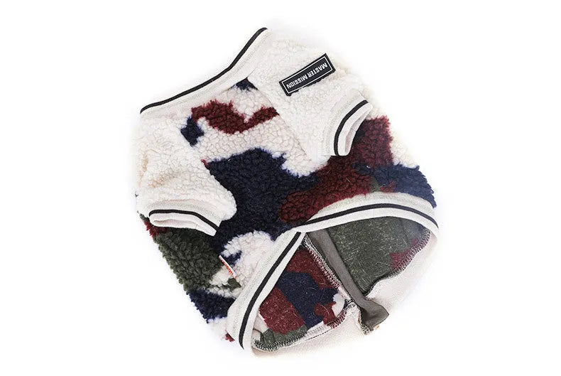 Camouflage dog hooded coat with two-legged design for dogs sizes XS to 2XL