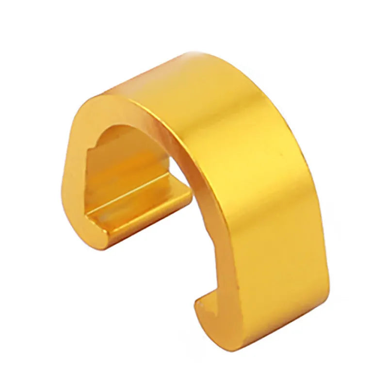 Ten small aluminium alloy C-shaped buckles in assorted colours on a white background.