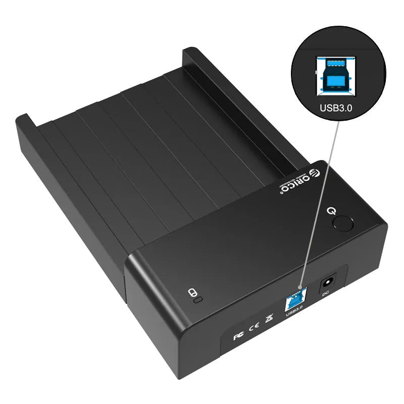 ORICO 6518US3 external hard drive enclosure for 2.5 and 3.5 inch SATA HDD SSD with USB 3.0, black