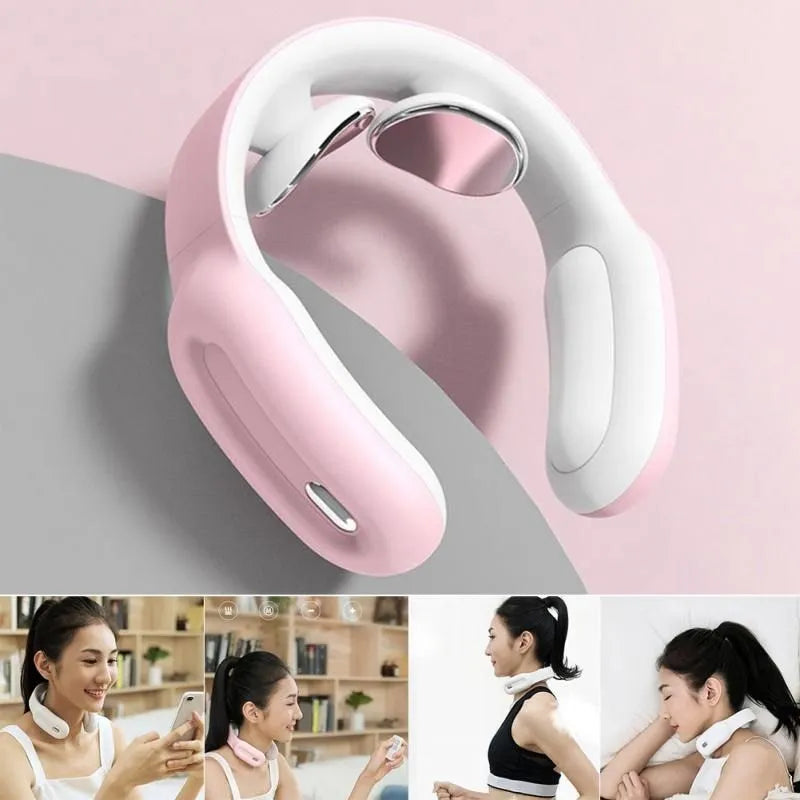 Cervical spine massager in glutinous rice white with wireless remote control and USB cable
