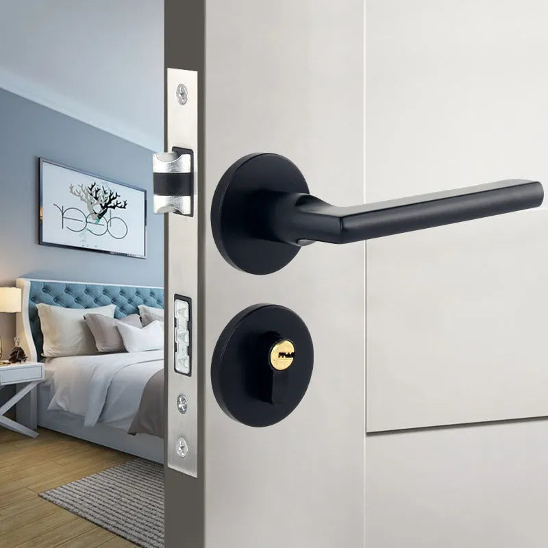 Aluminium alloy split magnetic door lock handle for timber doors in black and silver finish.