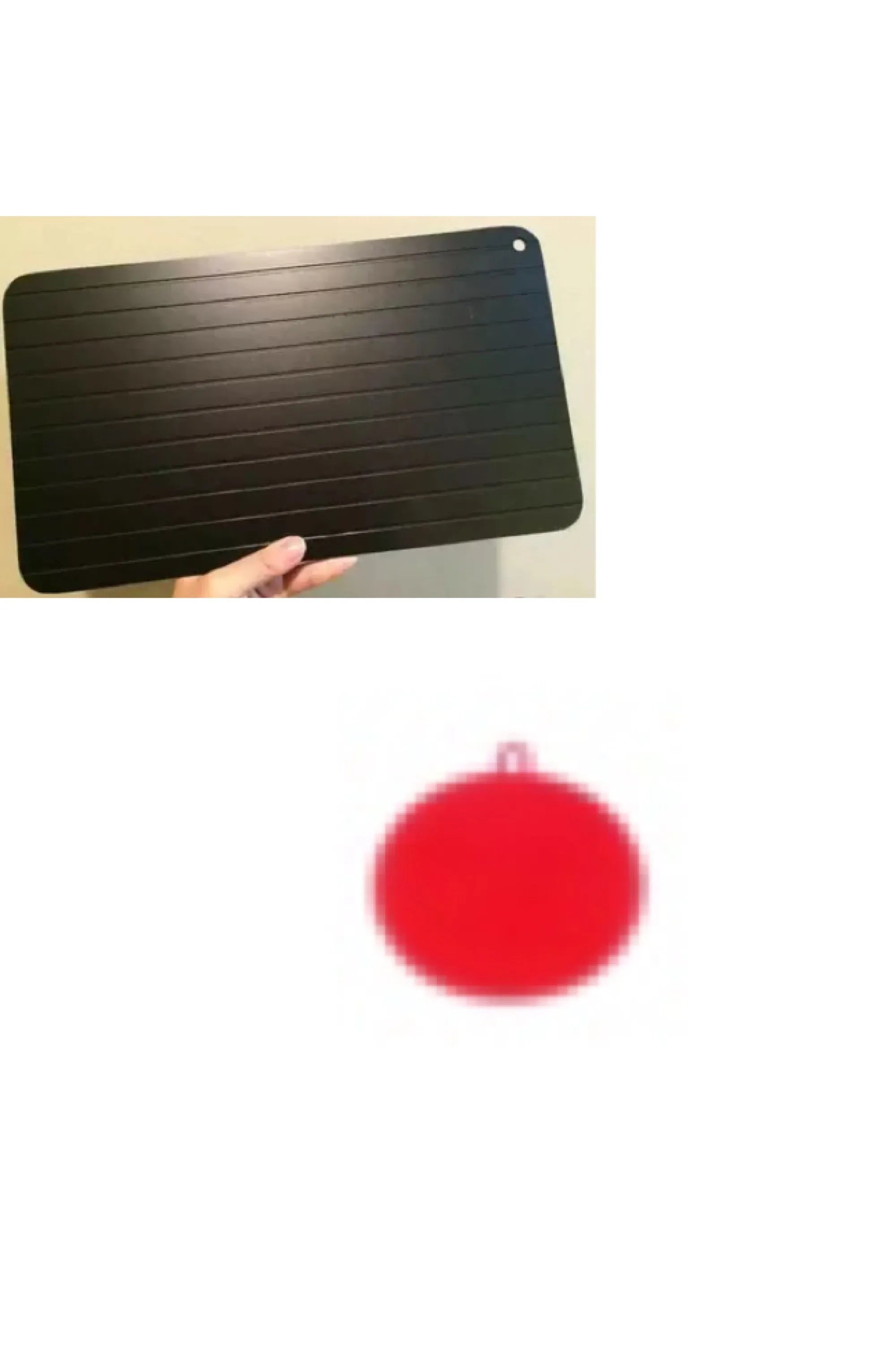 Black aluminium defrosting tray for thawing frozen meat without microwave