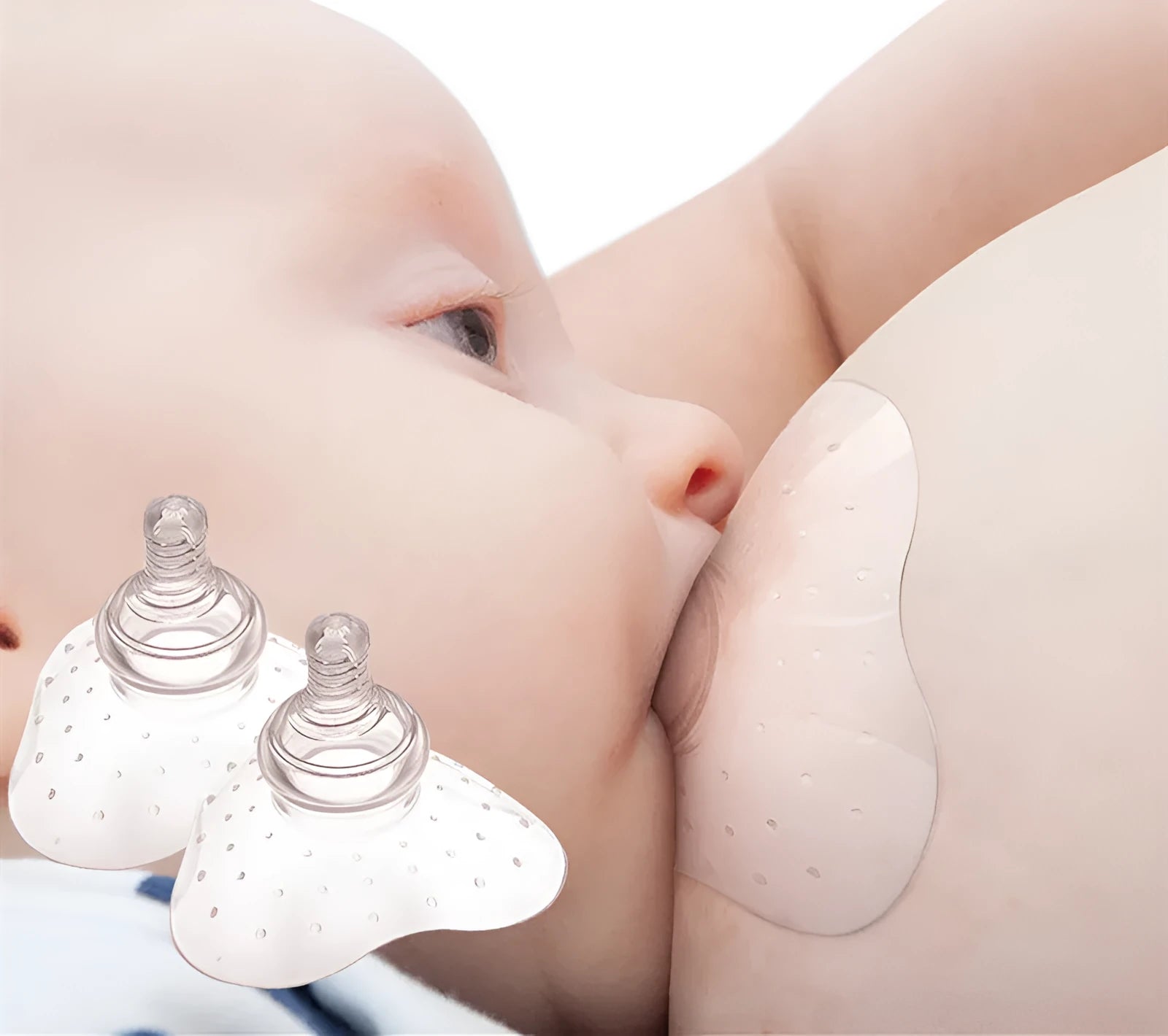 Nursing nipple protectors in transparent and petal colours for breastfeeding assistance