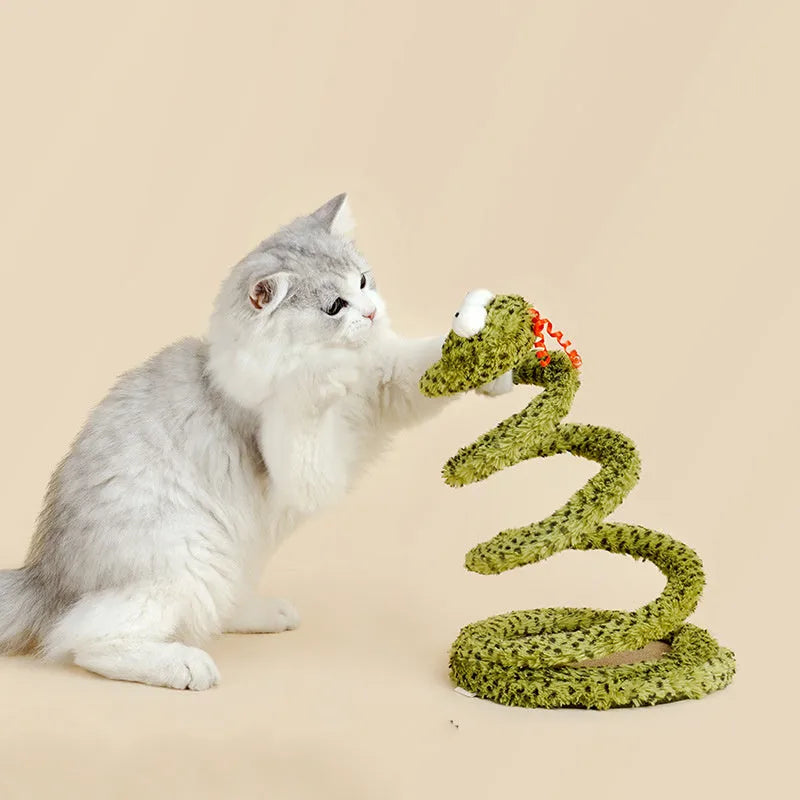 Green cat teasing stick toy with feather attachment on 140cm pole