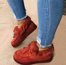 Women's casual cotton velvet shoes with fleece lining in burgundy colour on a rubber sole.