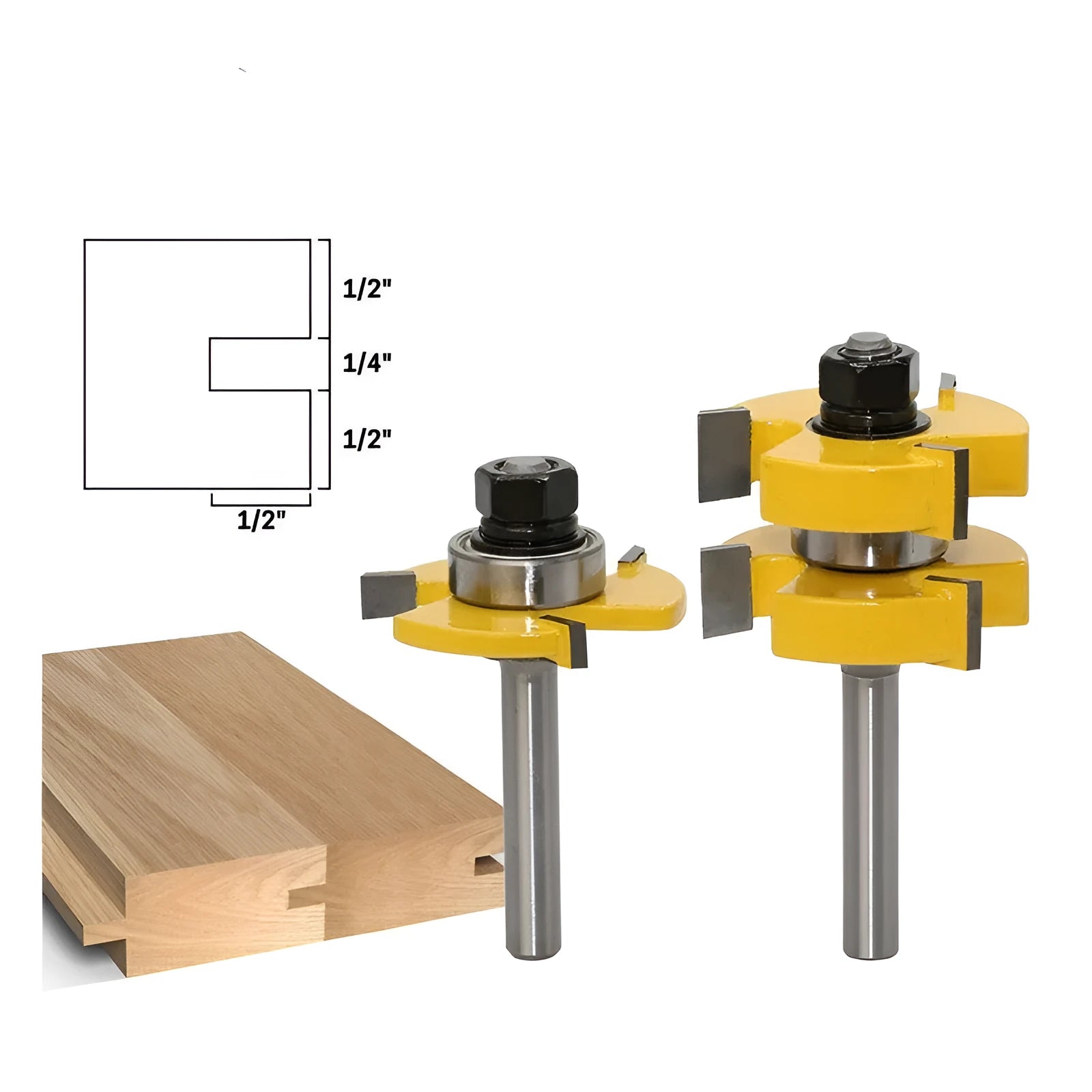 Carbide T-slot milling cutter with three teeth and 8mm straight shank for woodworking.