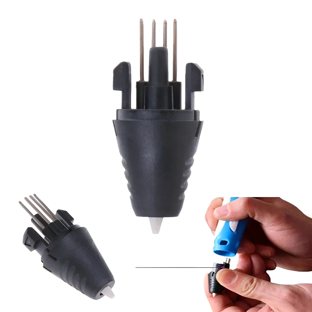 Two 3D printing pen replacement tips – 12V and 5V voltage options – on white background