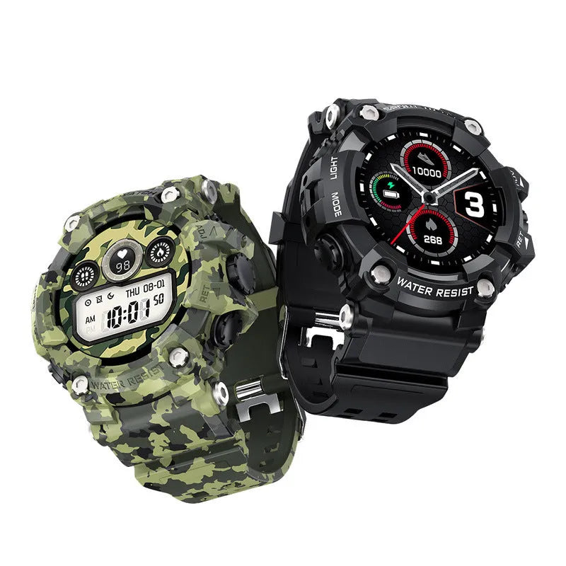 T6 Tactical Rugged Smart Watch in Black or Green with 1.3-inch touch screen on wrist.