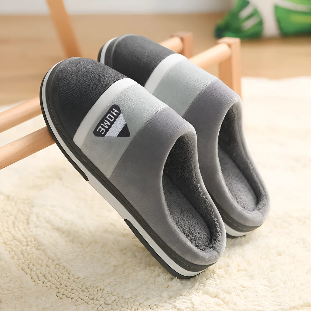 Thick bottom men's velvet non-slip cotton slippers blue colour pair
