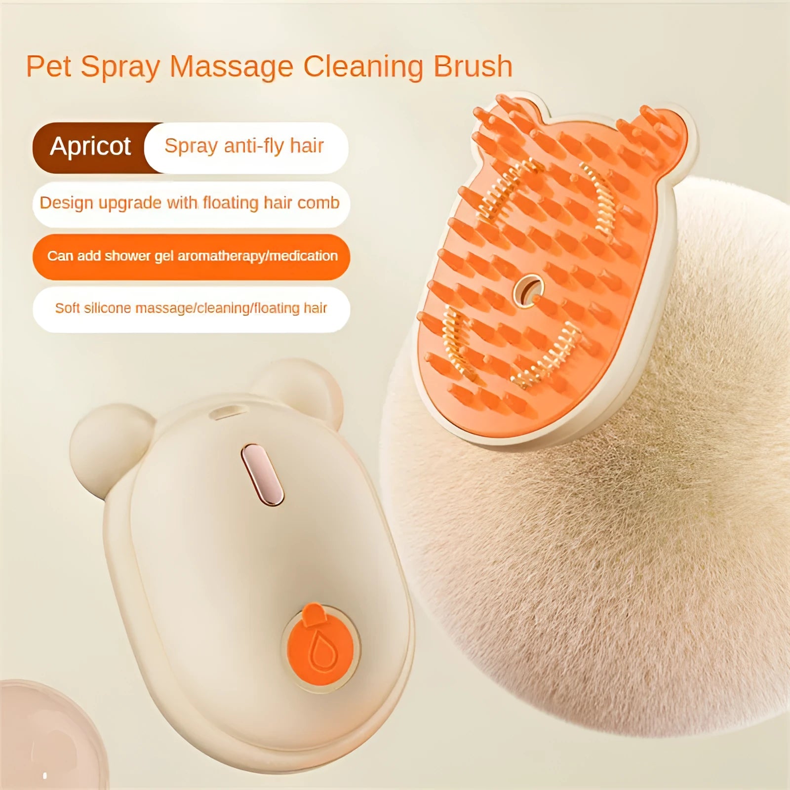 Pink rechargeable pet grooming brush with spray nozzle and removable silicone comb teeth