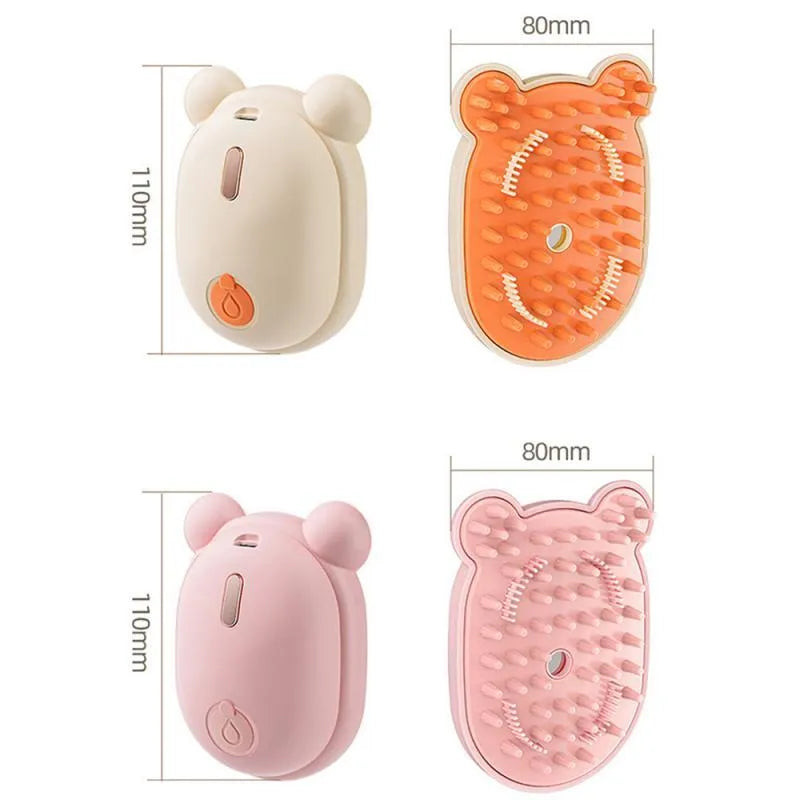 Pink rechargeable pet grooming brush with spray nozzle and removable silicone comb teeth