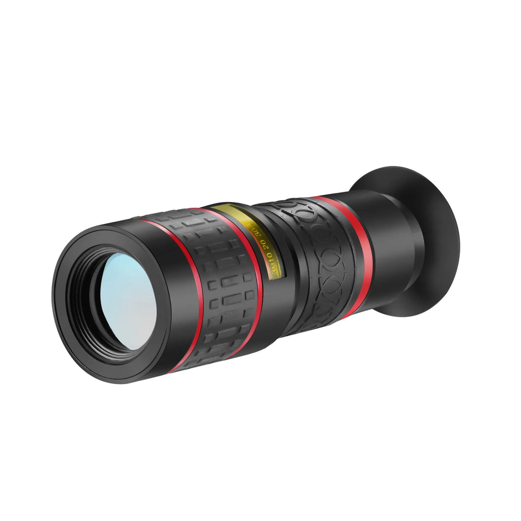 20x magnification smartphone telescope with plastic body, optical glass lens, and universal mounting clip