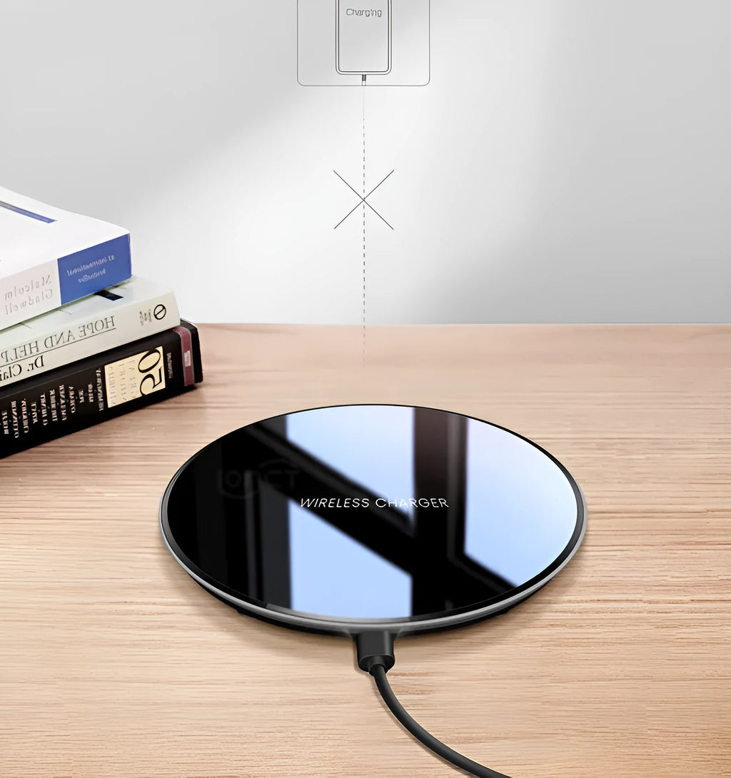 Black QI 15W wireless charging pad with silicone anti-slip base