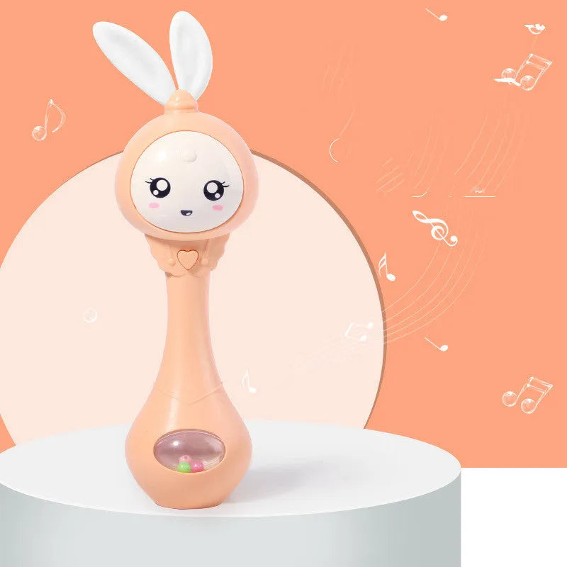 Colourful baby teething toy shaped like a music stick, made from ABS plastic.