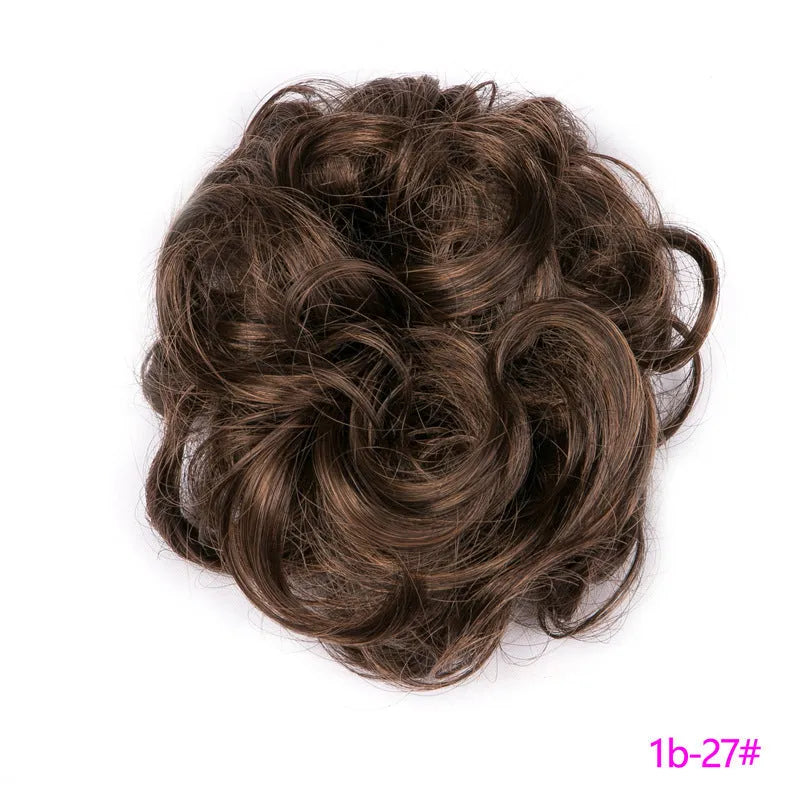 Fluffy drawstring curly hair bun ring set in 1B style with chemical fibre construction, popular in Europe Japan South Korea for women