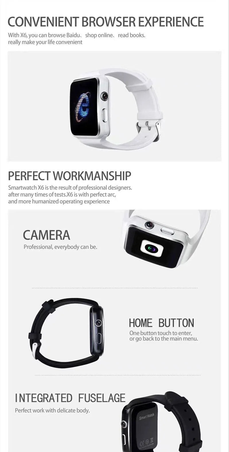 Black smart watch with 1.54 inch touch screen and silicone strap on wrist