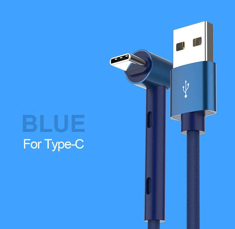 Curved phone charging cable with bracket function, 1.2m, available in black red and blue for Apple and Type-C devices