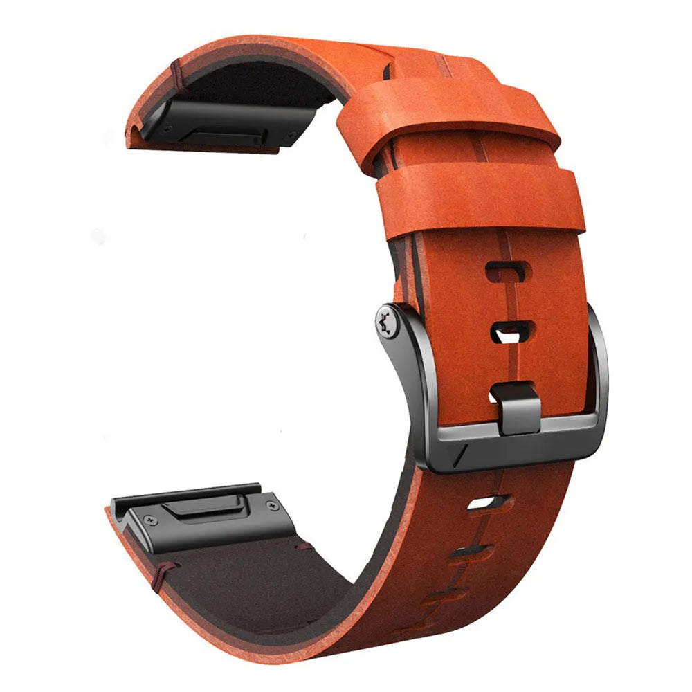 Quick release leather watch strap for Garmin, 22mm width, black colour, business style