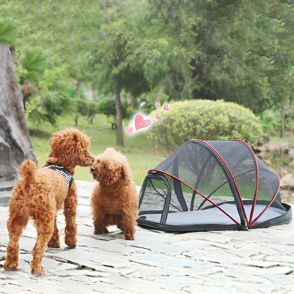 Folding cloth tent for cats with half-mesh panels in L code size