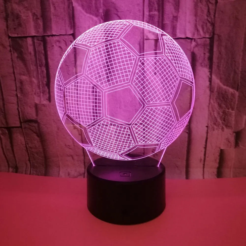 3D football night light showing colour-changing acrylic sheet on black ABS base.