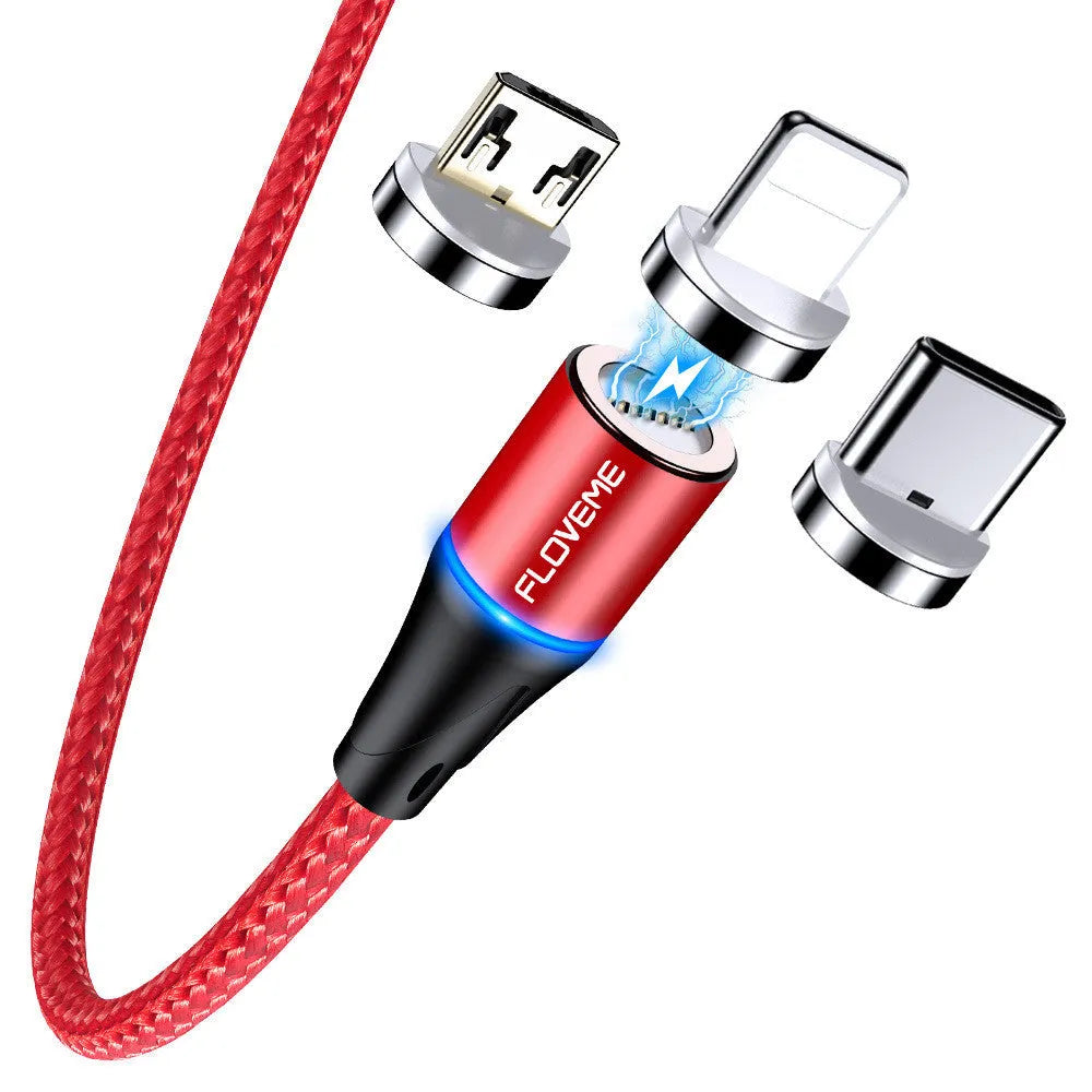 Black magnetic charging cable with LED light indicator for Apple and Android smartphones