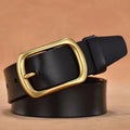 Top layer cowhide belt with alloy oval pin buckle, black, 2-4cm width, single belt loop