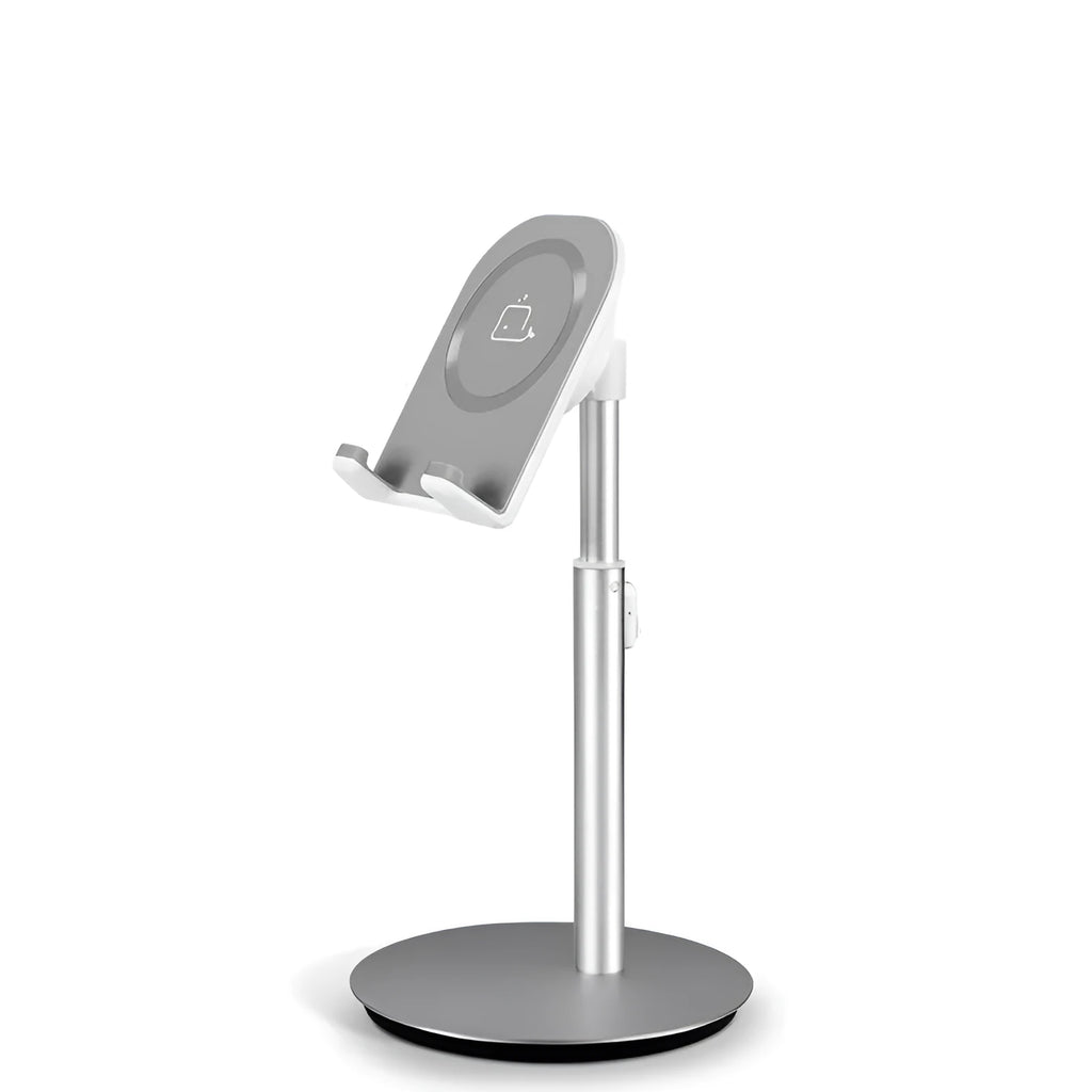 Silver metal S1 desktop stand holding a mobile phone