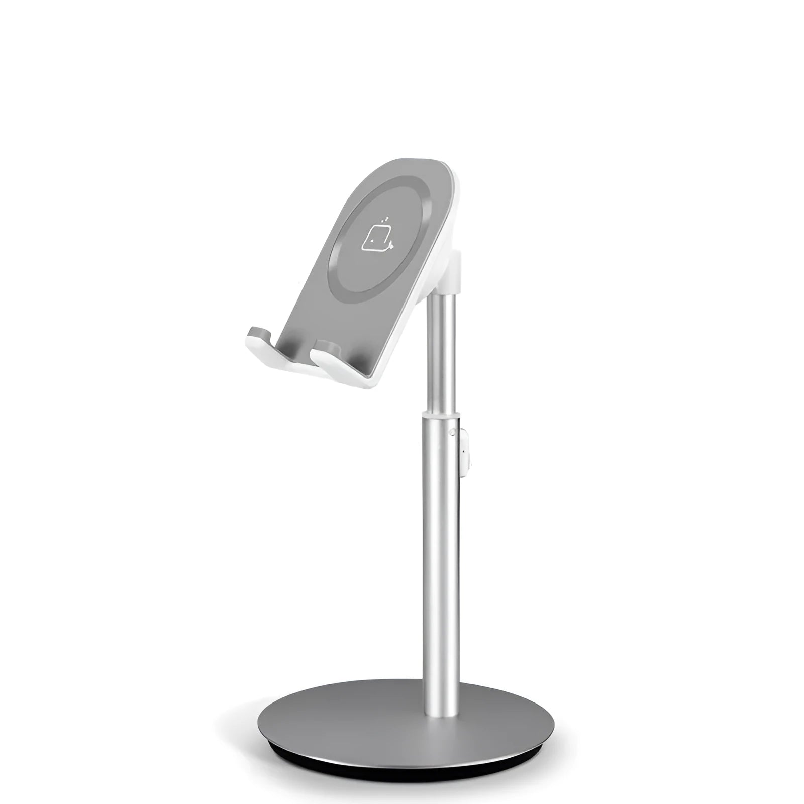 Silver metal S1 desktop stand holding a mobile phone
