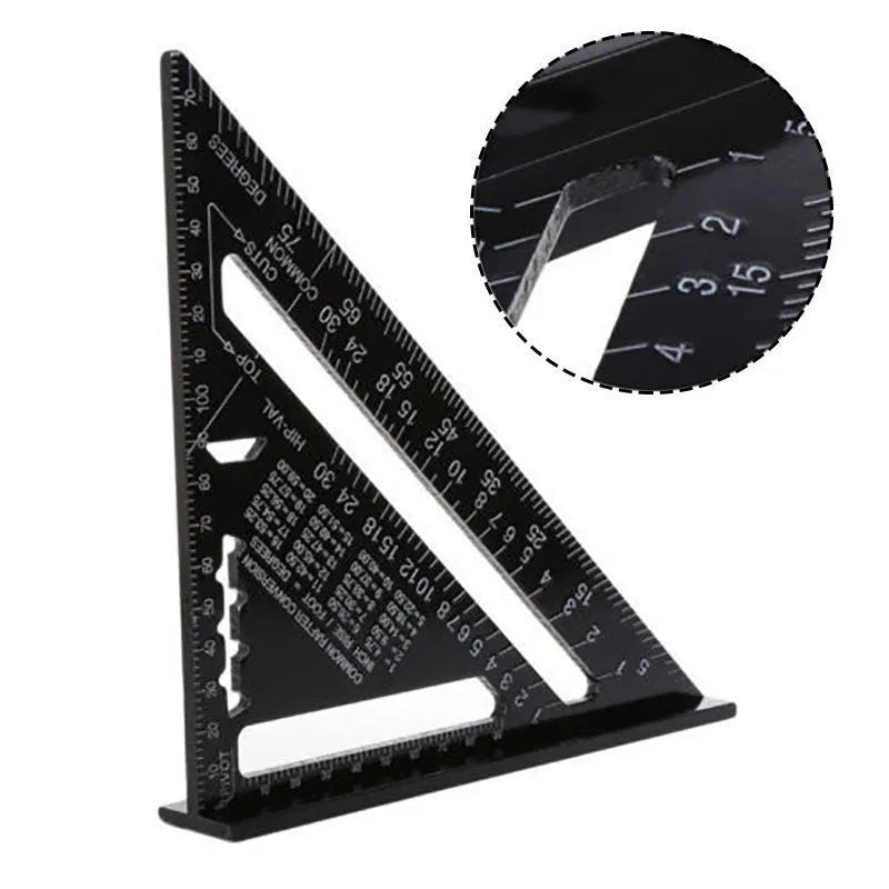 Aluminium alloy woodworking measuring square ruler showing 90-degree angle measurement markings