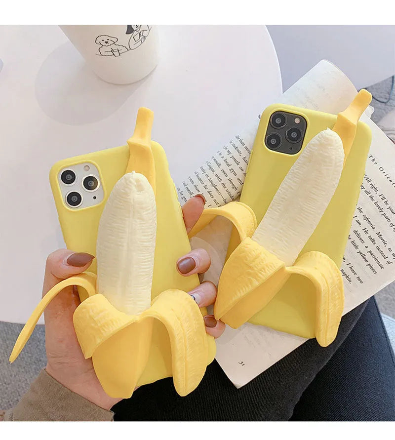 Yellow banana unzip silicone phone case for iPhone with soft TPU protection
