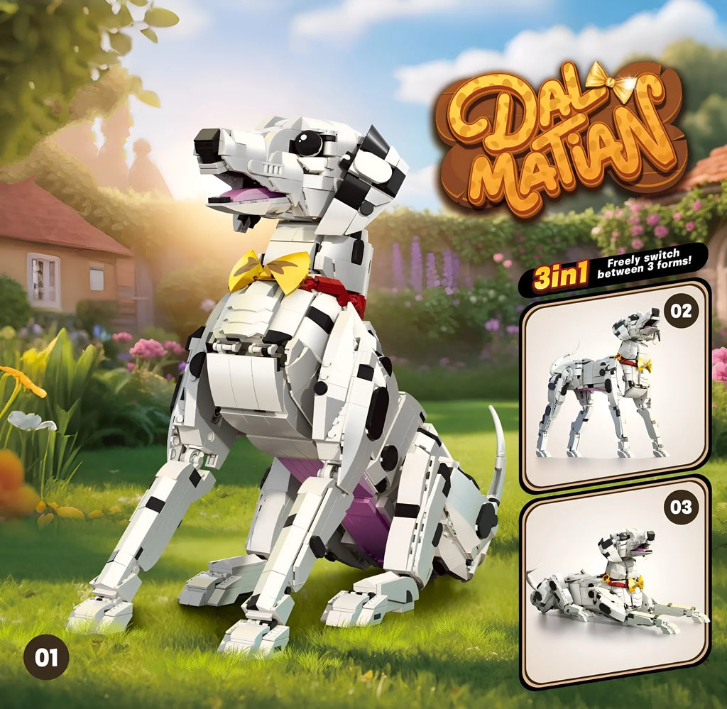 Animal spotted dog Dalmatian plastic building blocks toy in colour box packaging for children aged 7-14