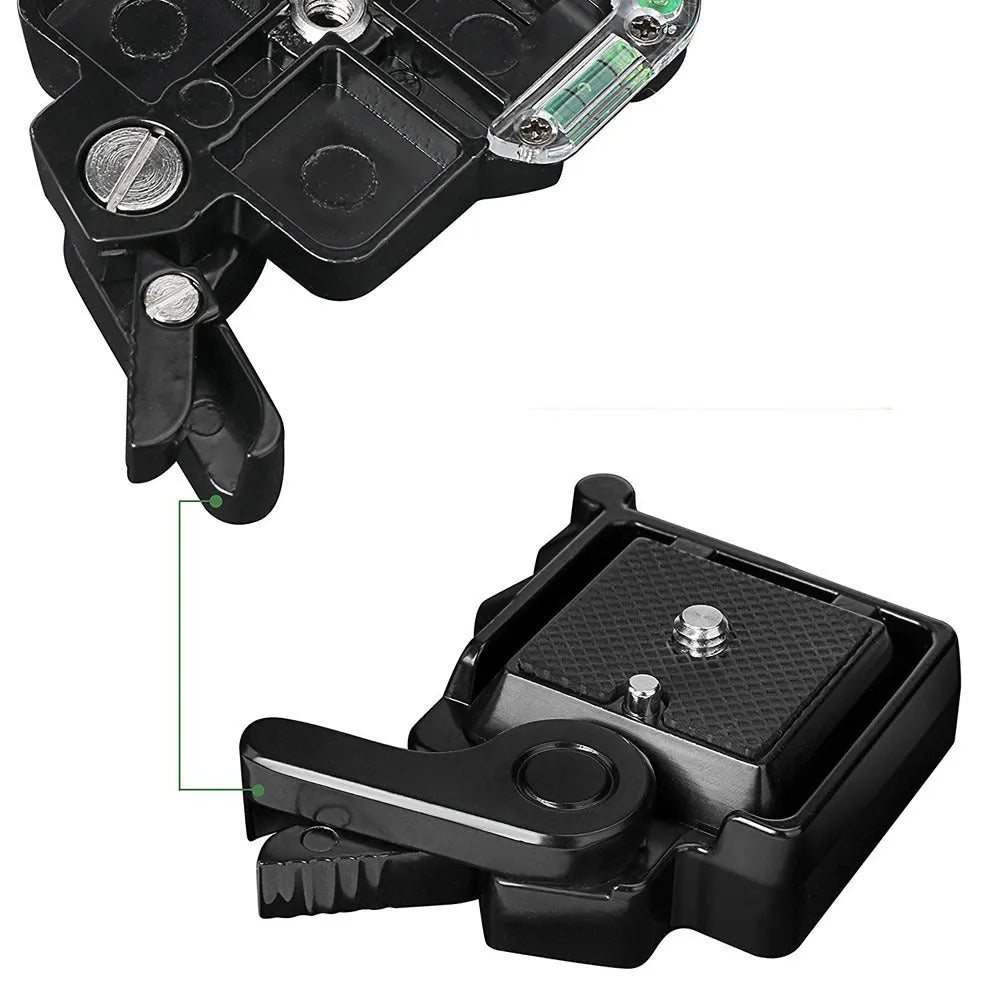 Black universal quick release seat plate for PTZ tripod, 4x4cm plate, compatible with iPhone and SLR cameras
