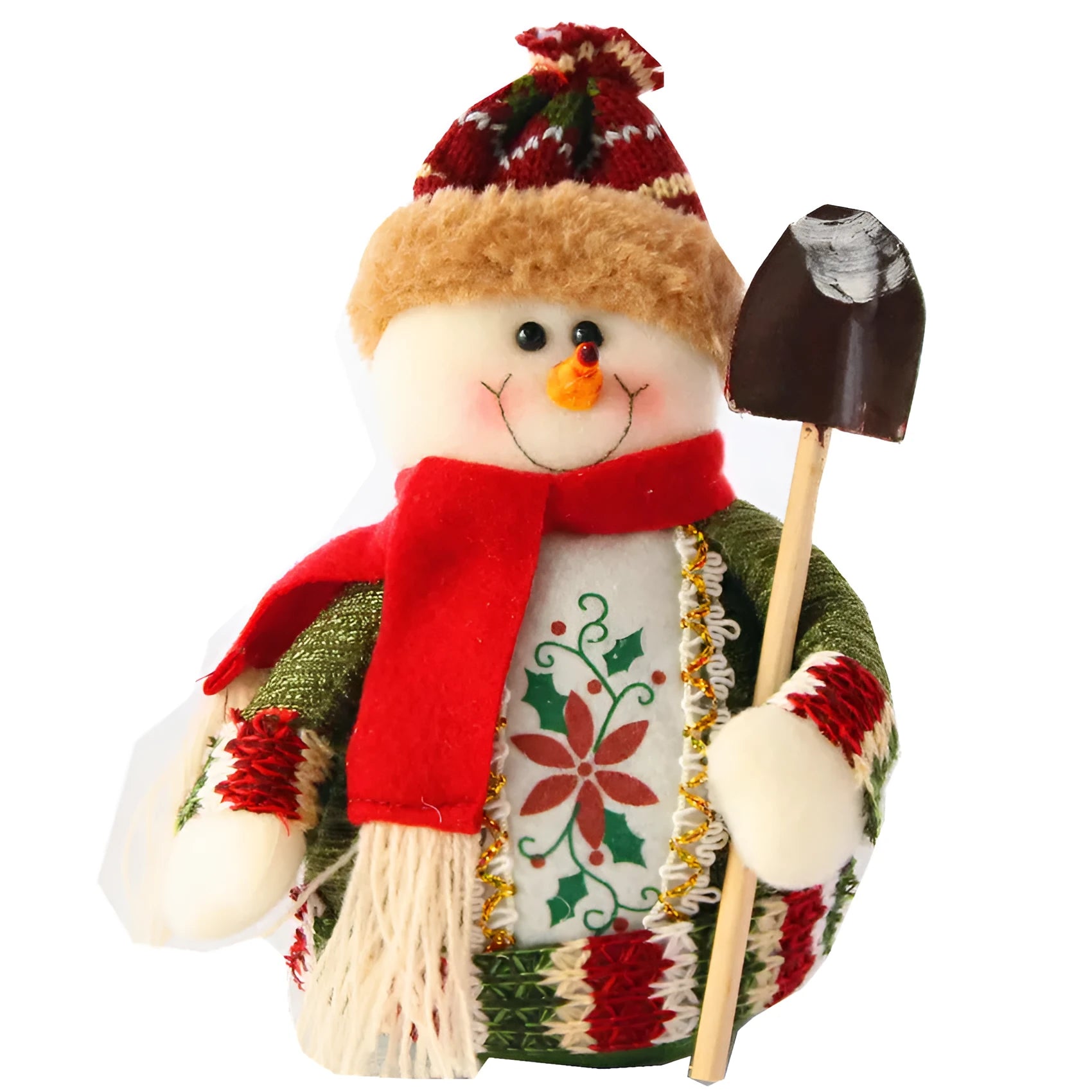 Red, green, and white flannel snowman Christmas hanging ornament measuring 18cm by 13cm