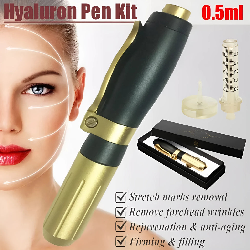 Black hyaluronic acid needle-free injection pen with adjustable depth 6-8mm and dose control 0.05-0.3ml