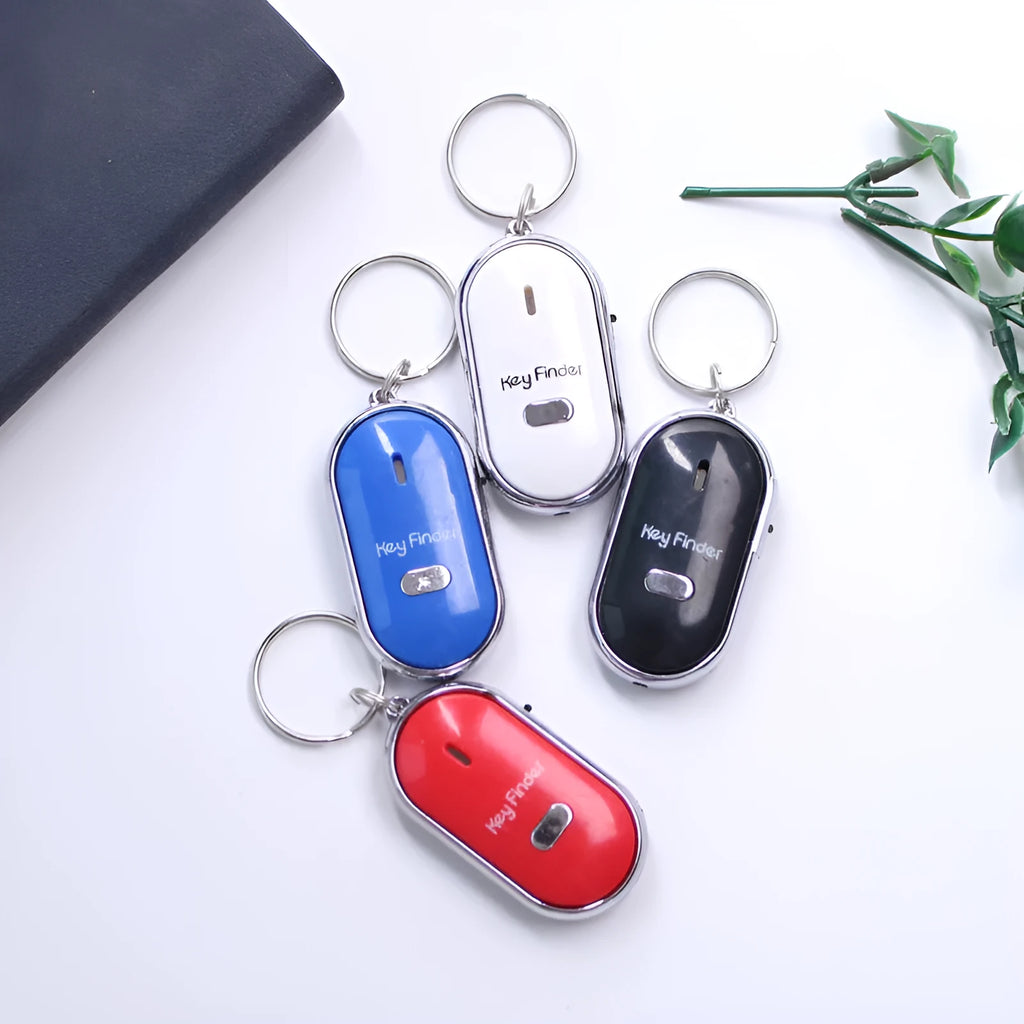 LED whistle control induction key ring key finder in plastic, 2.5cm x 8cm, blue colour