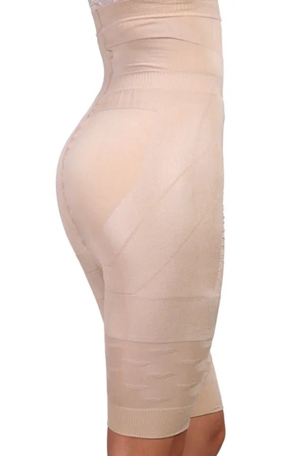 Black seamless high-waist shapewear shorts for women on a hanger.