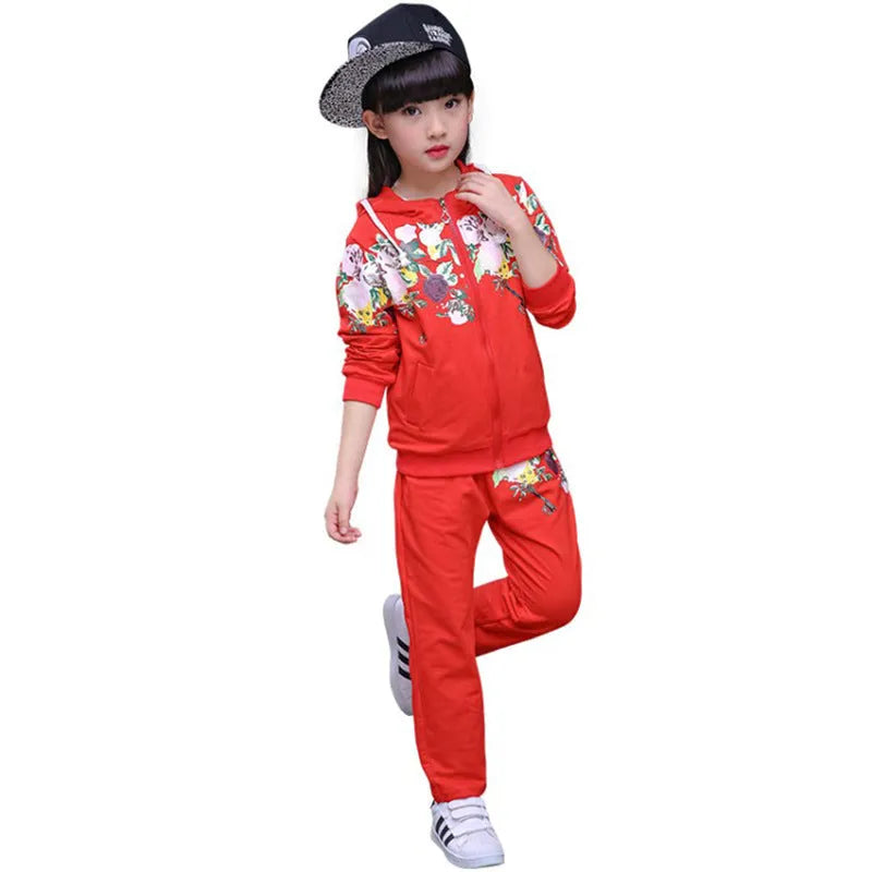 Boys' hooded tracksuit two-piece set in pink, red or yellow colours