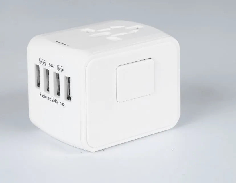 Universal travel adapter multi-function socket with USB Type C, black colour, 66x53x52mm, for 160 plus countries