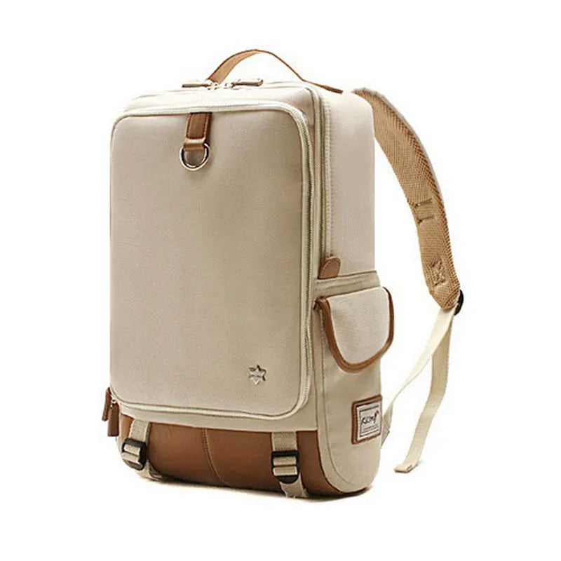 Men's modern Oxford fabric backpack in army green, showing front pockets and padded straps.