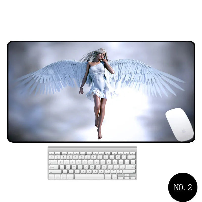 Angel pattern large non-slip mouse pad 300x600mm rubber cloth desk mat with thermal transfer design