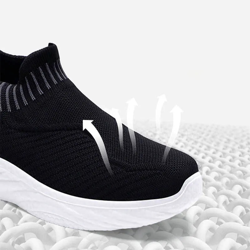 Striped flat sneakers women lightweight breathable sock flats slip on shoes black colour