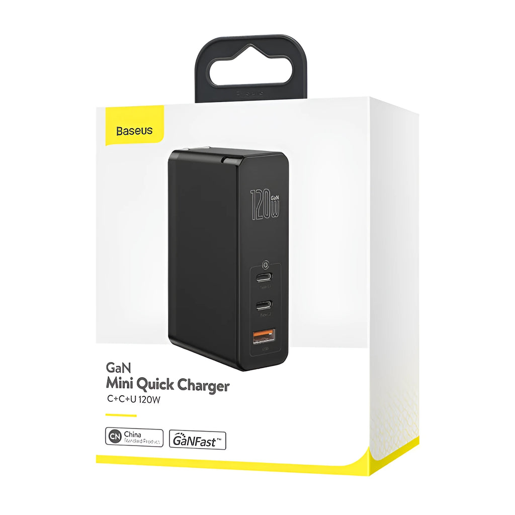 Baseus GaN Gallium Nitride Mini Fast Charger with European plug in black with indicator light