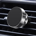 Aluminium alloy magnetic car phone holder in black, gold, or silver, showing paste and snap mounting styles.