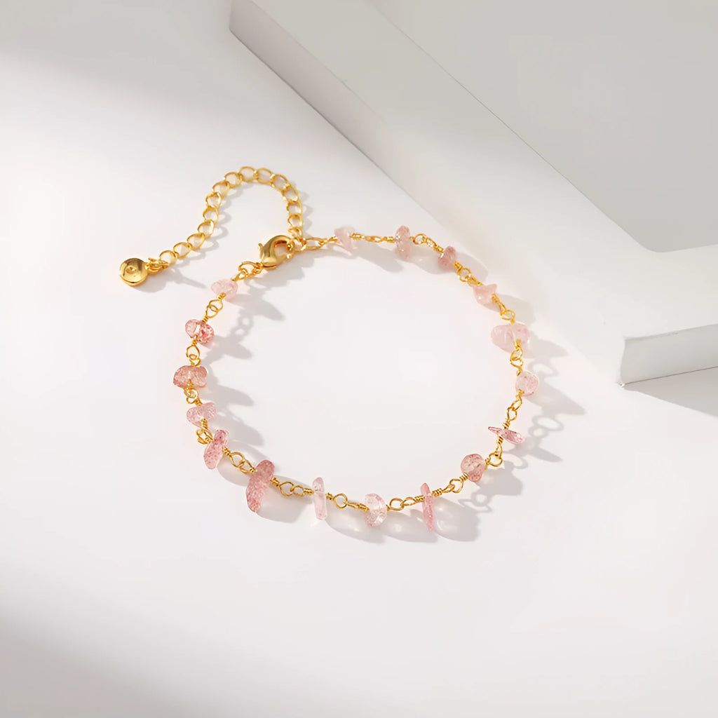 Women's geometric bracelet with irregular gravel turquoise stones and crystal accents on 18K gold-plated copper